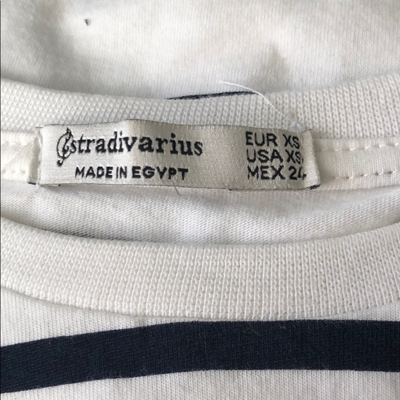 Dark Blue and White Striped Cropped T-Shirt - Picture 4 of 4